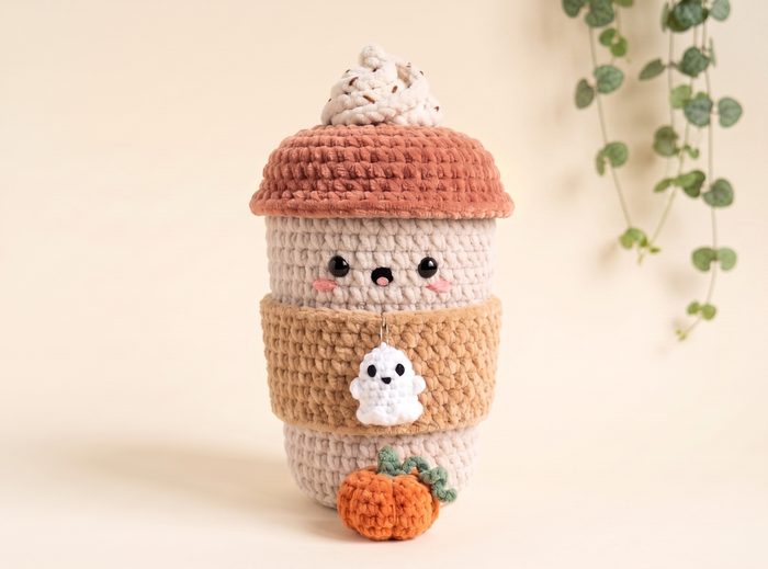 Crochet Pattern — Pumpkin Spice Latte with Ghost Face